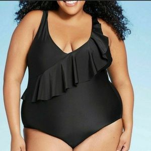 Kona Sol Black Asymmetrical Ruffle  SIZE 20 W - NWT